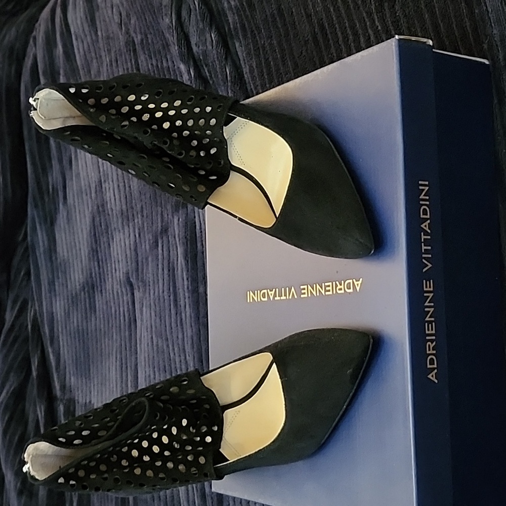 Adrienne Vittadini black suede three inch heels. Size 9 1/2